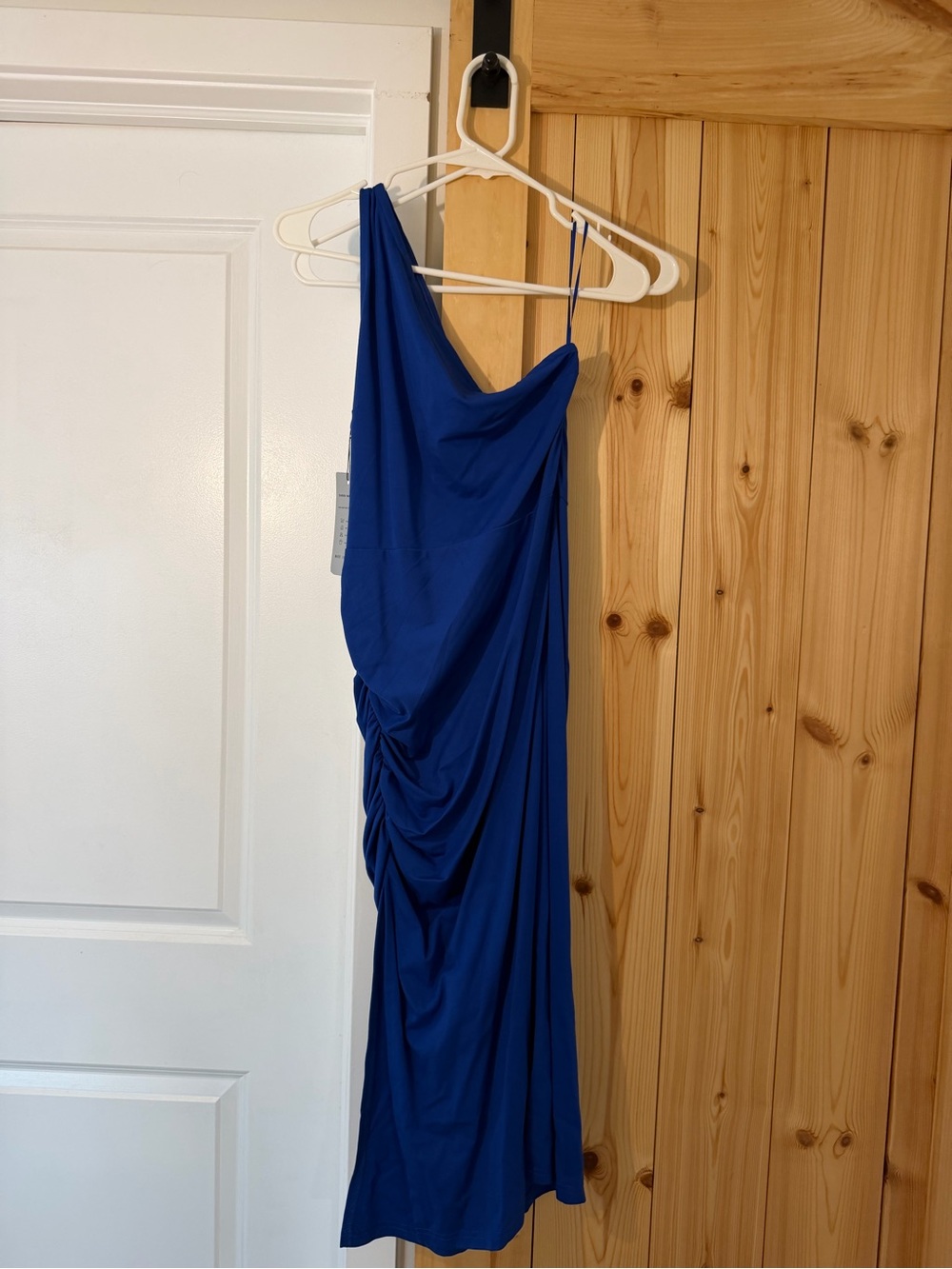 One-Shoulder Royal Blue Draped Evening Dress
